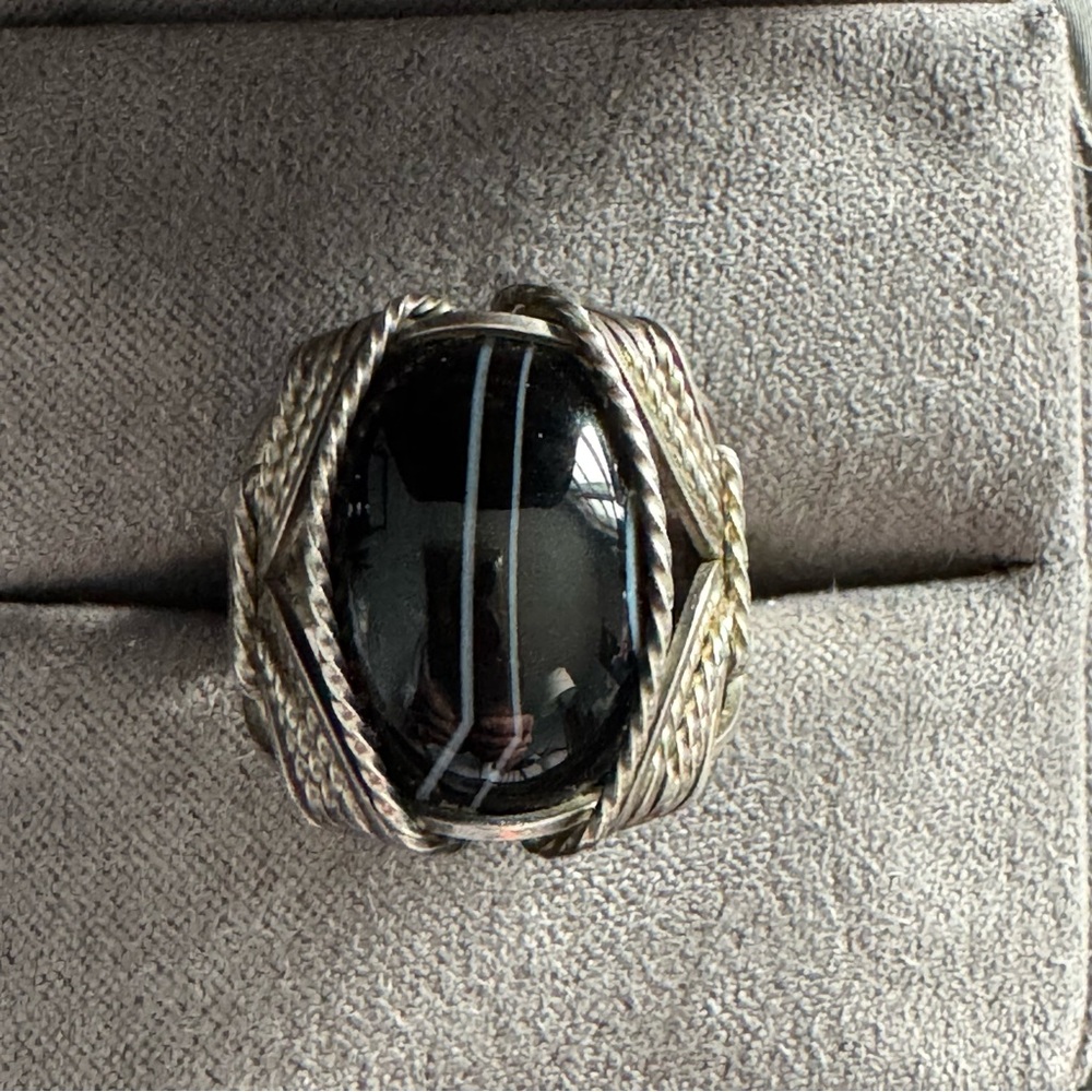 Artisan Wire-Wrapped Sterling Ring - Black Agate